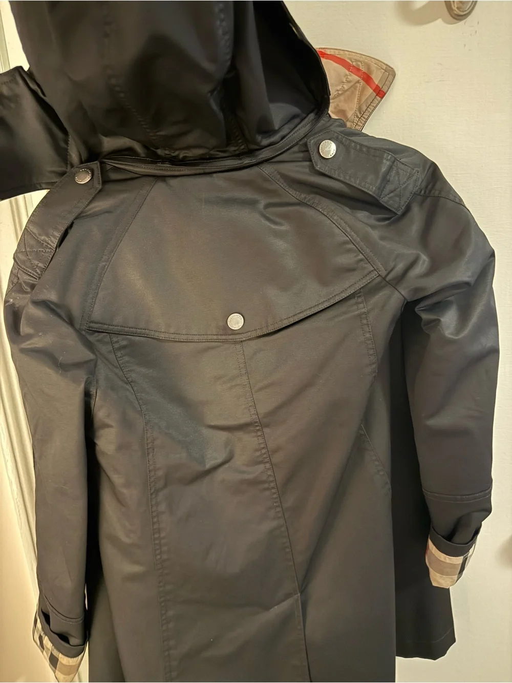 Burberry Black Trench Coat with Signature Check Cuffs - Picture 7 of 10
